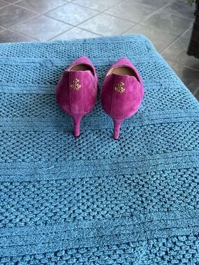 Lauren Ralph Lauren Magenta Suede Pointed-Toe Kitten Heels
